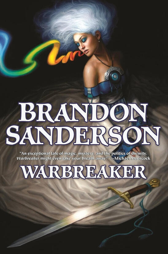 Warbreaker by Brandon Sanderson | Pine Harbor Public Library| Cover of Warbreaker by Brandon Sanderson, featured in the Pine Harbor Public Library book recommendation.